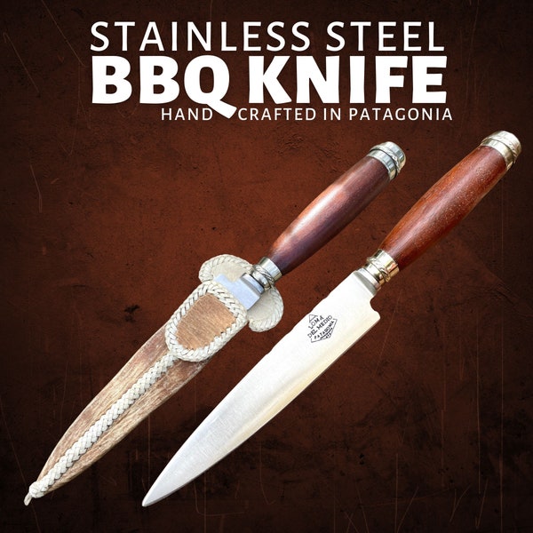 Handcrafted Stainless Steel 10" Steak Knife < from Patagonia > with Leather Sheath, Versatile, Gaucho-Style Knife Makes a Great Gift