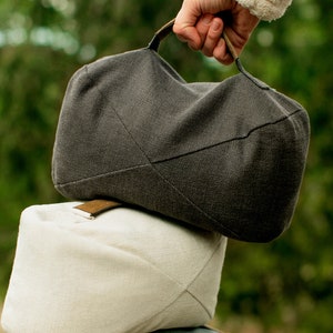 Oreiller de méditation de voyage en lin graphite - Garnissage sarrasin