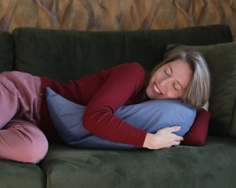Weighted Crescent Pillow, Buckwheat Filling, Azure Blue Hugging Pillow