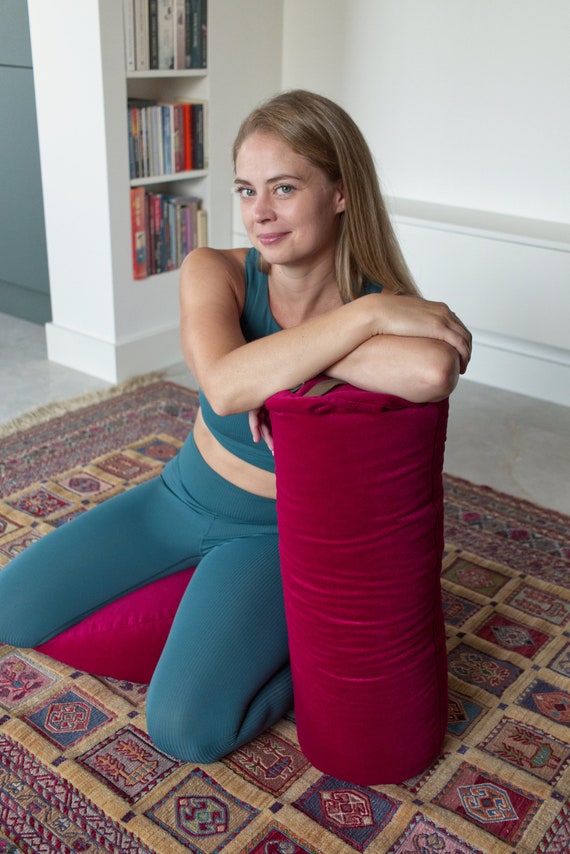 Raspberry Pink Buckwheat Yoga Bolster – Washable Velour Cover