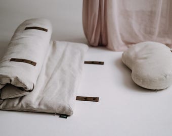 2-in-1 Meditation Mat & Yoga Bolster | Adjustable Thickness with Buckwheat Hulls | Yoga, Pilates, Meditation - White Sand Linen