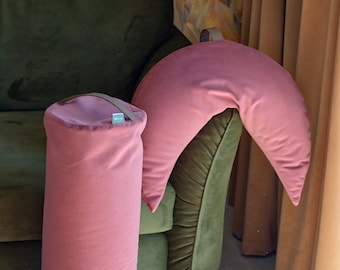 Stylish Large Buckwheat Husk Yoga Bolster - Blushy Pink Colour in Matte Velvet - Yoga Lover Gift Idea - Premium Quality