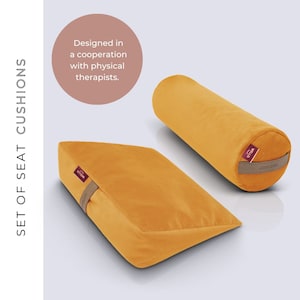 Small buckwheat roller and wedge pillow - Pillow set for office and remote work - YELLOW OCHRE