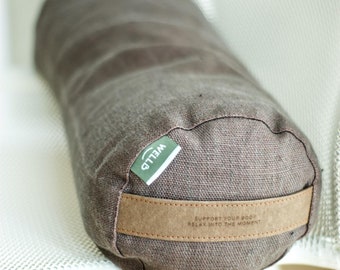 Brown Linen Buckwheat Roll Pillow – Neck and Lumbar Support