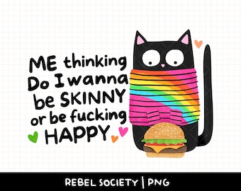 Snarky Black Cat PNG Mental Health Funny Cute Trendy PNG Sticker Design Popular Anxiety Dark Humor, Anxious Black Cat Cheeseburger