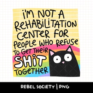 Boundaries Black Cat PNG Mental Health Therapy Humor Healing Journey PNG Introvert, Toxic People Trendy Hand Illustrated Sticker Design image 1