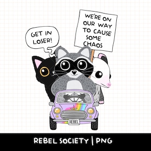 Soyez perdants, nous causons le chaos, raton laveur, chat noir, opossum, PNG, soutenez les chats des rues du coin, tendance PNG, santé mentale, sarcastique, poubelle