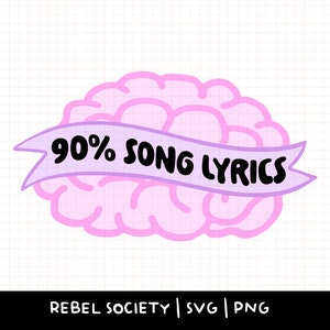 My Brain is 90% Songteksten Overgestimuleerd SVG T-shirt Stickerontwerp Populaire SVG's Trendy SVG's Geestelijke gezondheid Ontwerp Angst Angstig