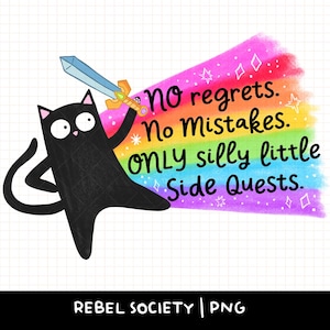 Dumme kleine Nebenaufgaben ADHD PNG Mental Gesundheit Design Snarky schwarze Katze Trendy süße beliebte Aufkleber Designs Ängstliche Katze mit Schwert sarkastisch