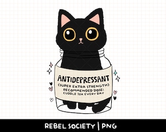 Antidepressivo per gatti in formato PNG, adesivi PNG alla moda per magliette, sensibilizzazione sulla salute mentale, amo il mio gatto, sublimazione, design di adesivi per gatti in formato PNG per l'ansia