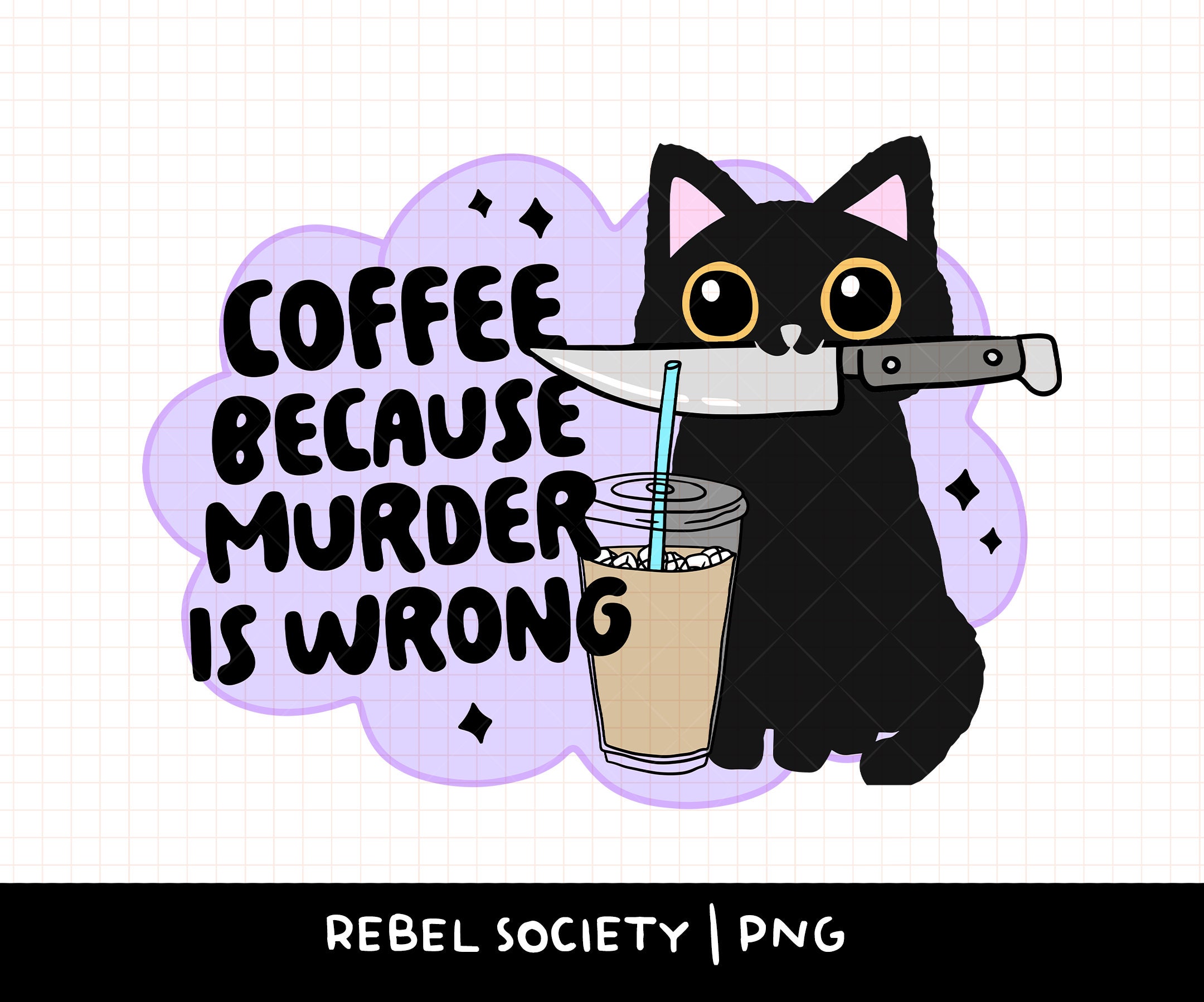 Funny Black Cat Coffee PNG - Cat Book lover