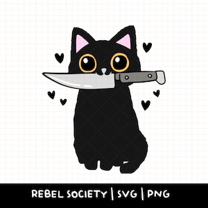 Schwarze Katze mit Messer PNG, Mess mit meinem inneren Frieden Ich werde dich schneiden Trendige PNG Niedliche PNG Designs Geistige Gesundheit, Halloween-Katzen, gruselige Designs