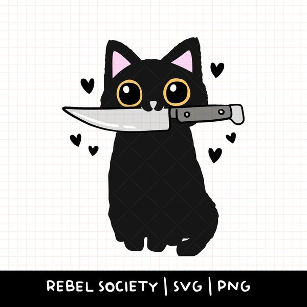 Black Cat with Knife PNG, Mess With My Inner Peace I Will Cut You Trendy PNG Cute PNG Designs Mental Health, Halloween Cats, Spooky Designs