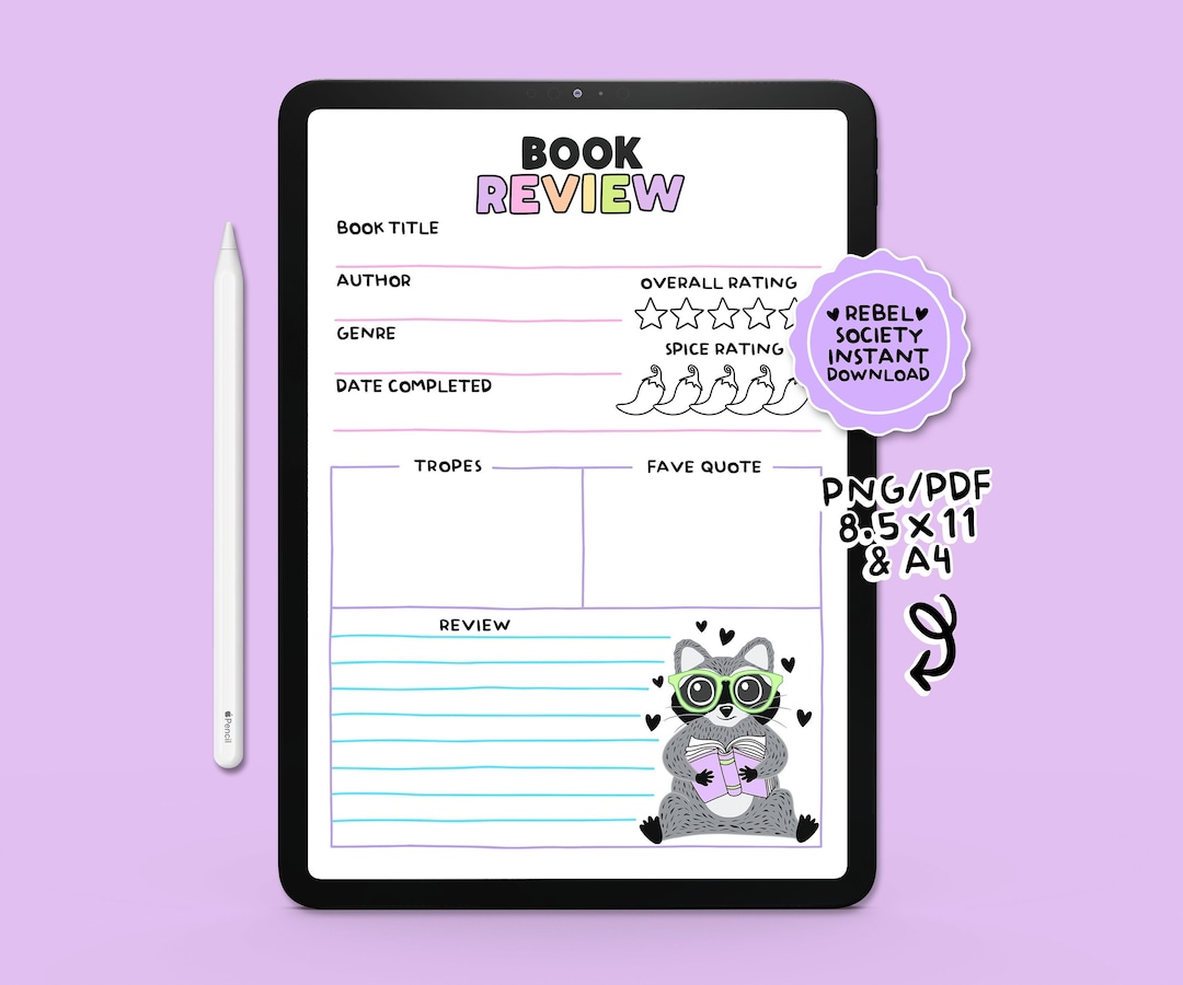 Book Review Printable INSTANT DOWNLOAD Trendy Popular Digital Planner ...