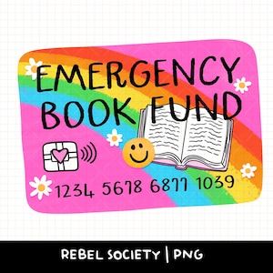 Fondo de emergencia para libros Tarjeta de crédito literaria PNG Libros Kindle Diseños de calcomanías Booktok Bookstagram PNG de moda Lectura obscena Pegatina de libro Scholastic