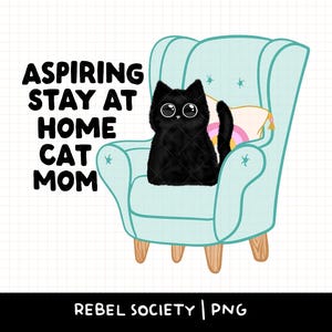 Aspirante maman chat à la maison PNG Joli chat noir PNG tendance