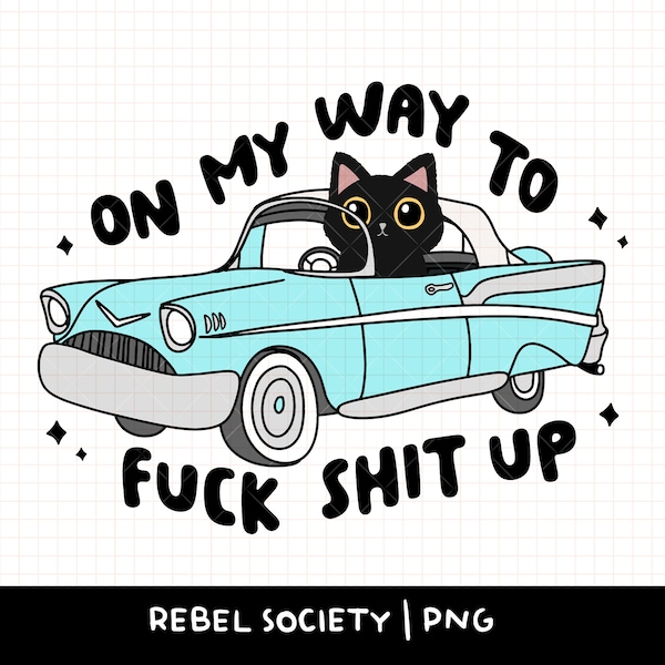 On My Way to Fuck Shit Up Black Cat PNG Popular PNG's Trendy PNG, Retro Car, Get in Loser PnG Cute Hoodie Sticker Designs