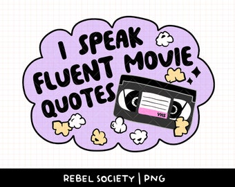 Mówię płynnie Cytaty z filmów PNG Horror z lat 90. i Chill PNG Straszne filmy Trendy PnG Popularny projekt koszulki/naklejki Taśma VHS Popcorn