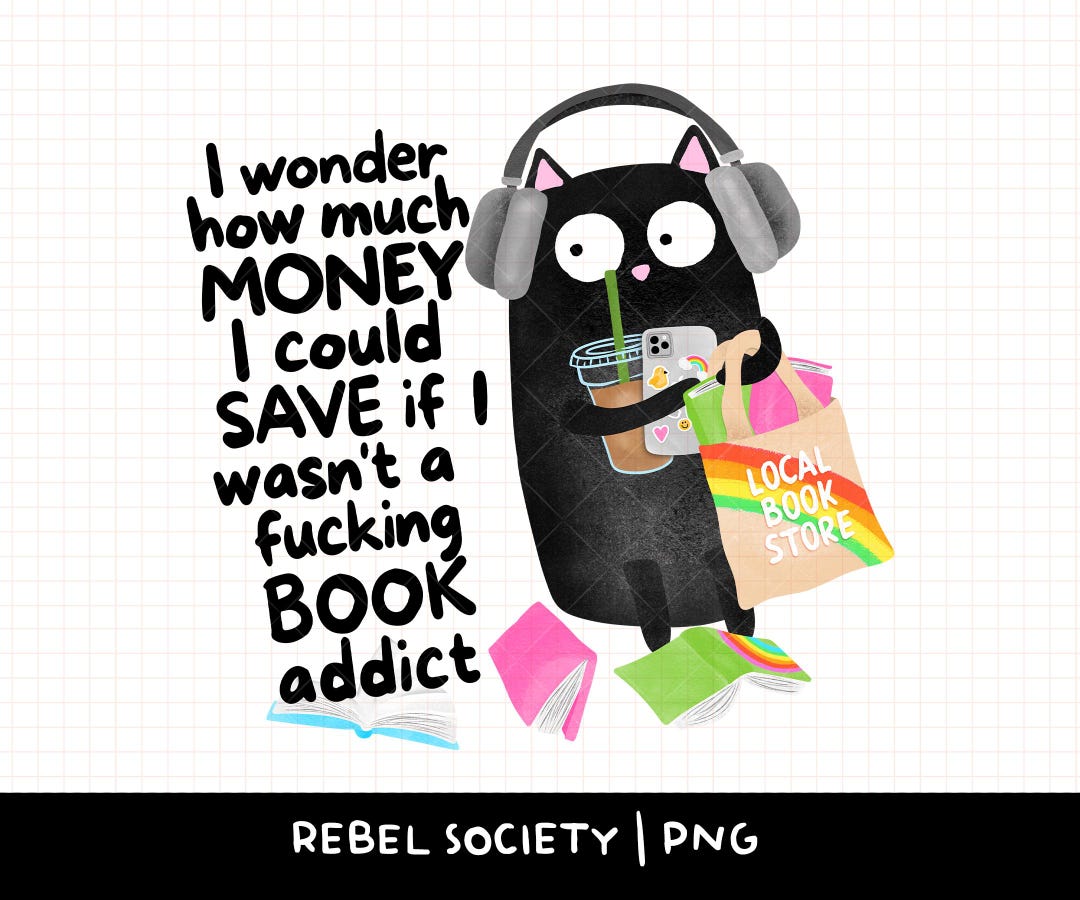 Bookish PNG Book Addict Snarky Black Cat Trendy PNG Hand Illustrated ...