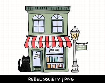 Cute Bookish PNG Bookshop Bookstore Black Cat PNG Design Scholastic Book Fair High Trendy PNG Reading Smut Cute Sticker Designs, Popular PnG