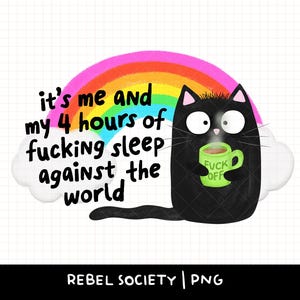Chat noir sarcastique sarcastique PNG Hormonal Mauvaise humeur Café millénaire X, génération Z Stickers tendance pour la santé mentale PNG populaires