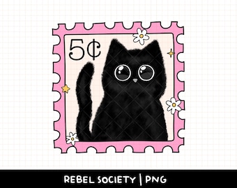 Niedliche Schwarze Katze Stempel Aufkleber Design PNG Chonky Schwarze Katze PNG Cat Lady T-shirt Aufkleber Design Beliebte Kinderlose Katzenlady Kätzchen Katzenliebhaber