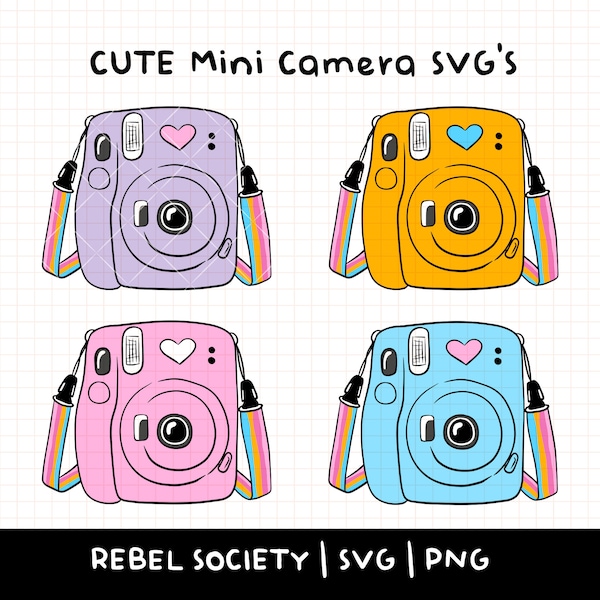 Niedliche Mini-Kameras SVG, trendige SVG-Kamera-Vektordatei, Regenbogen-Social-Media-Selfie-Cricut-Cut-Dateien, Fotografie, Fotografen-Shirt-Designs