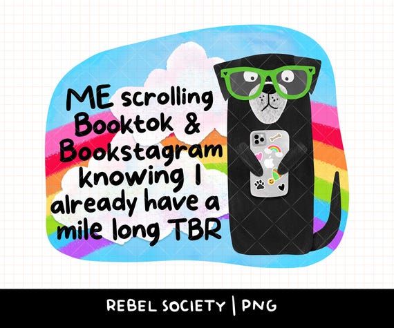 Bookish Dog PNG TBR Booktok Bookstagram Hand Illustrated Cute Dog Trendy Popular Sticker Designs Doggo Kindle Sticker Romantasy Fantasy
