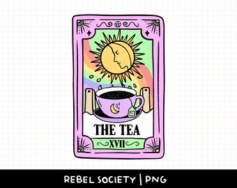 Spill The Tea Tarot Card PNG Gossip Pentagram Pentacle Witchy Witch Design Witchcraft Cute Sticker T-shirt Mug Designs Major Arcana