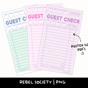 Blanko-Guest Check Poster Größe PDF / PNG druckbar PNG Trendige Designs Retro Restaurant Gast Check Quittung 12 "quer Scrapbooking Journaling