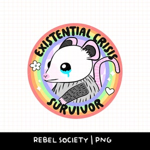 Opossum, survivant de crise existentielle, PNG T-shirt tendance, designs d'autocollants populaires mignons, inspirants, motivants, introvertis, benne à ordures