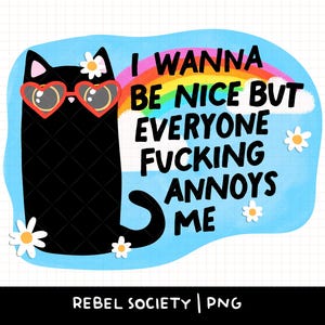 Snarky Black Cat Geërgerd Bitchy Hormonaal Inspirerend Motiverend Trendy Fucking Potty Mouth PNG T-shirt Stickerontwerpen populair PNG