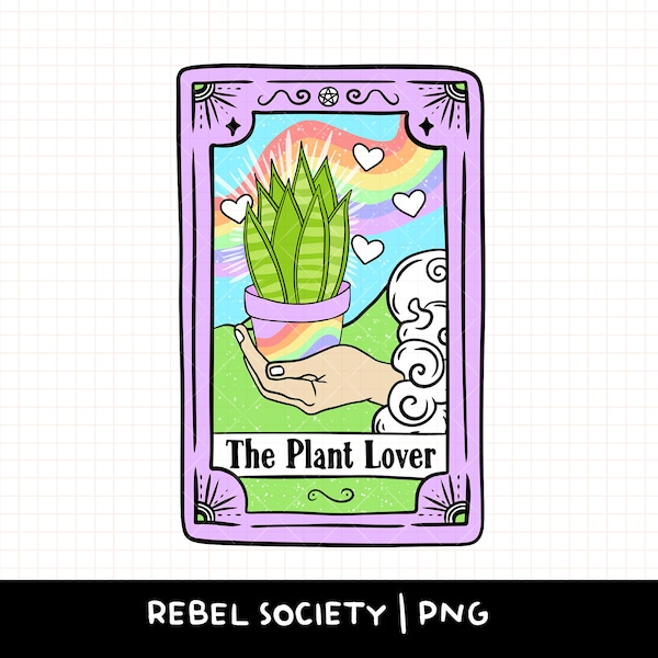 The Plant Lover Tarot Card PNG I Love Plants Pentagram Pentacle Witchy Witch Witchcraft Cute Sticker T-shirt Mug Designs Major Arcana