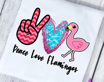Peace Love flamingo Shirt, Girl's summer shirt, beach summer shirt, retro shirt, kids summer shirt