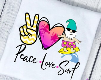 Peace Love and surf Shirt, Girl's summer shirt, beach summer shirt, retro shirt, kids summer shirt