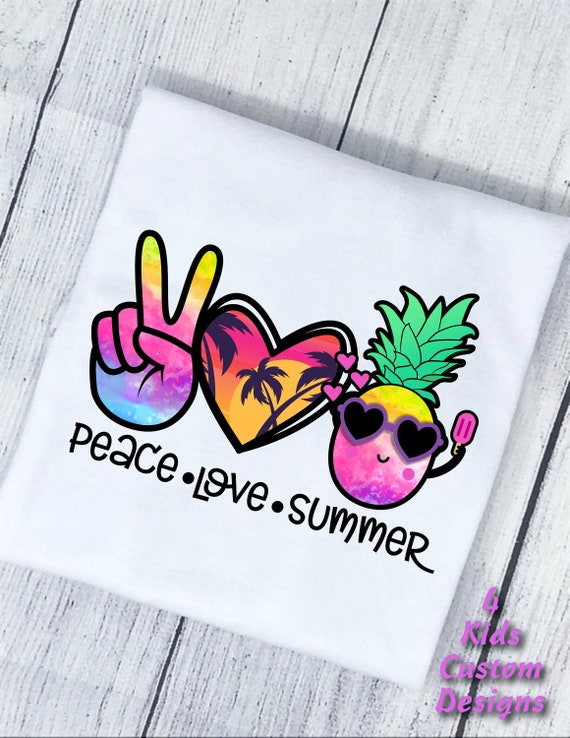 Peace love summer shirt, Girl's summer shirt, pineapple summer shirt, beach summer shirt, retro shirt, kids summer shirt