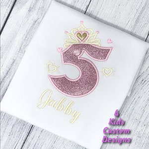 Princess Birthday Shirt, Embroidered Birthday Shirt, Girls Birthday Shirt, Princess Crown Birthday Shirt, Custom Made Shirt