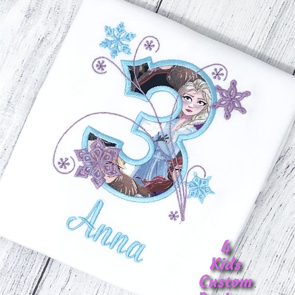 Frozen Embroidered Birthday Shirt, Elsa Birthday Shirt, Girls Birthday Shirt, Frozen 2 Shirt, Custom Made Shirt