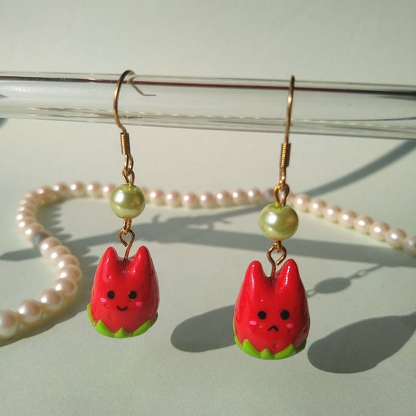Boucles d'oreilles - cat berries (chat-fraise)
