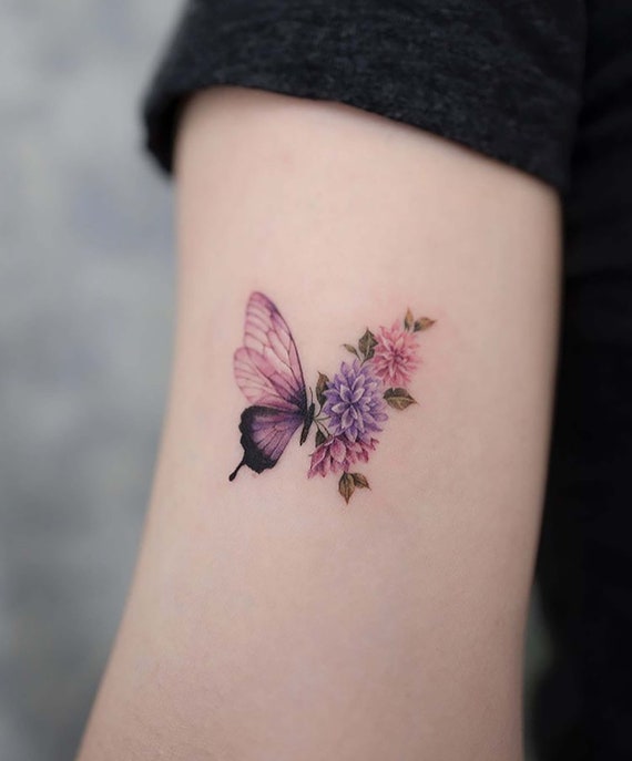 Tatuajes Temporales Niños Black Butterfly Flor Pequeña Pegatina De