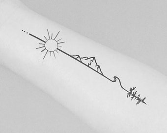 Minimalism Mountain and Sun Temporary Tattoo-tattoo Sticker - Etsy Minimalism Mountain and Sun Temporary Tattoo-tattoo Sticker - Etsy