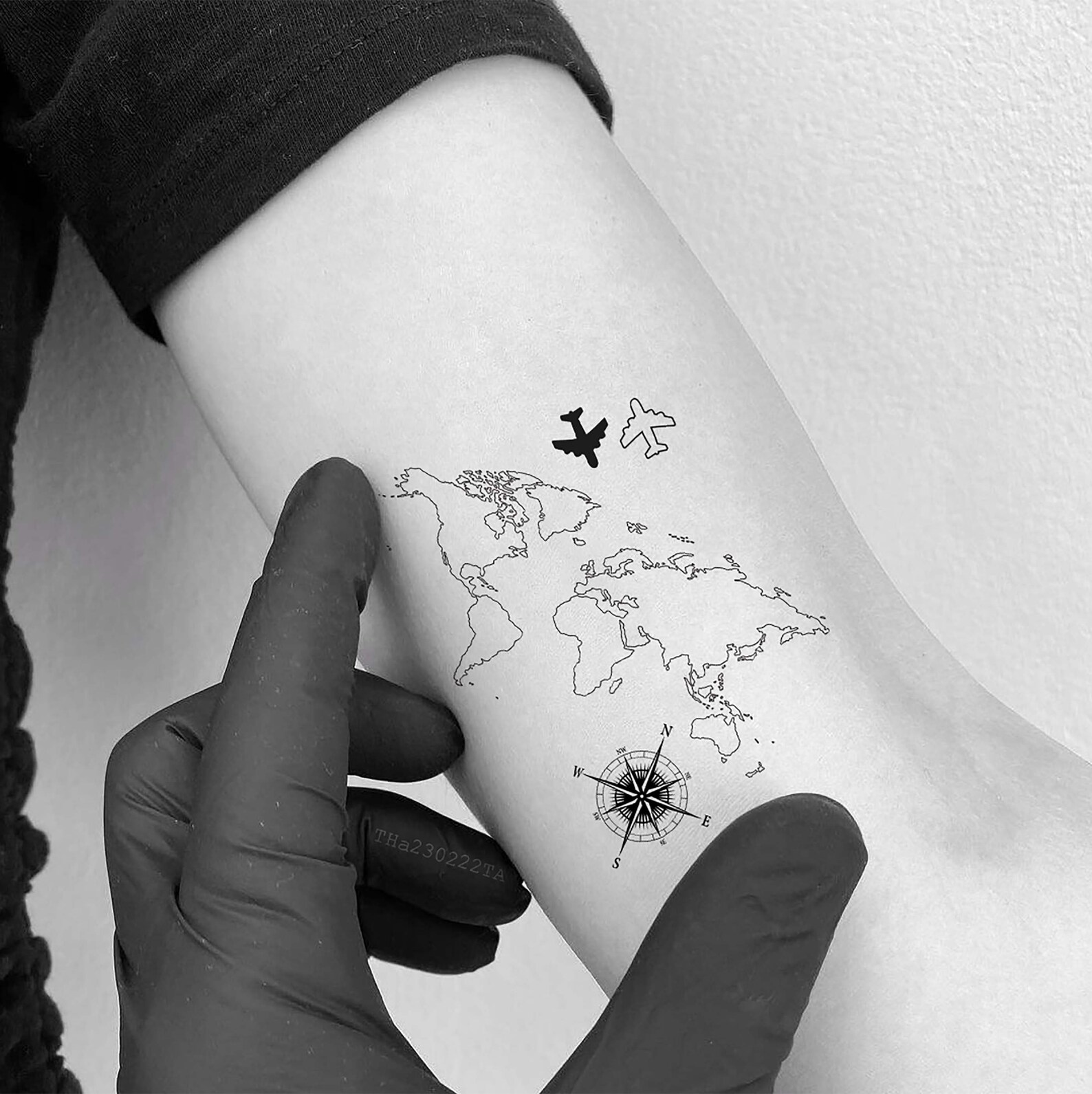 World Map and Compass Temporary Tattoominimalism Traveler Etsy