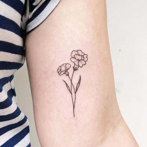 Marigold Flower Temporary Tattoo - Minimalist Marigold October Birthday Temporary Tattoo Gift - Meaningful Birth Flower Temporary Tattoo