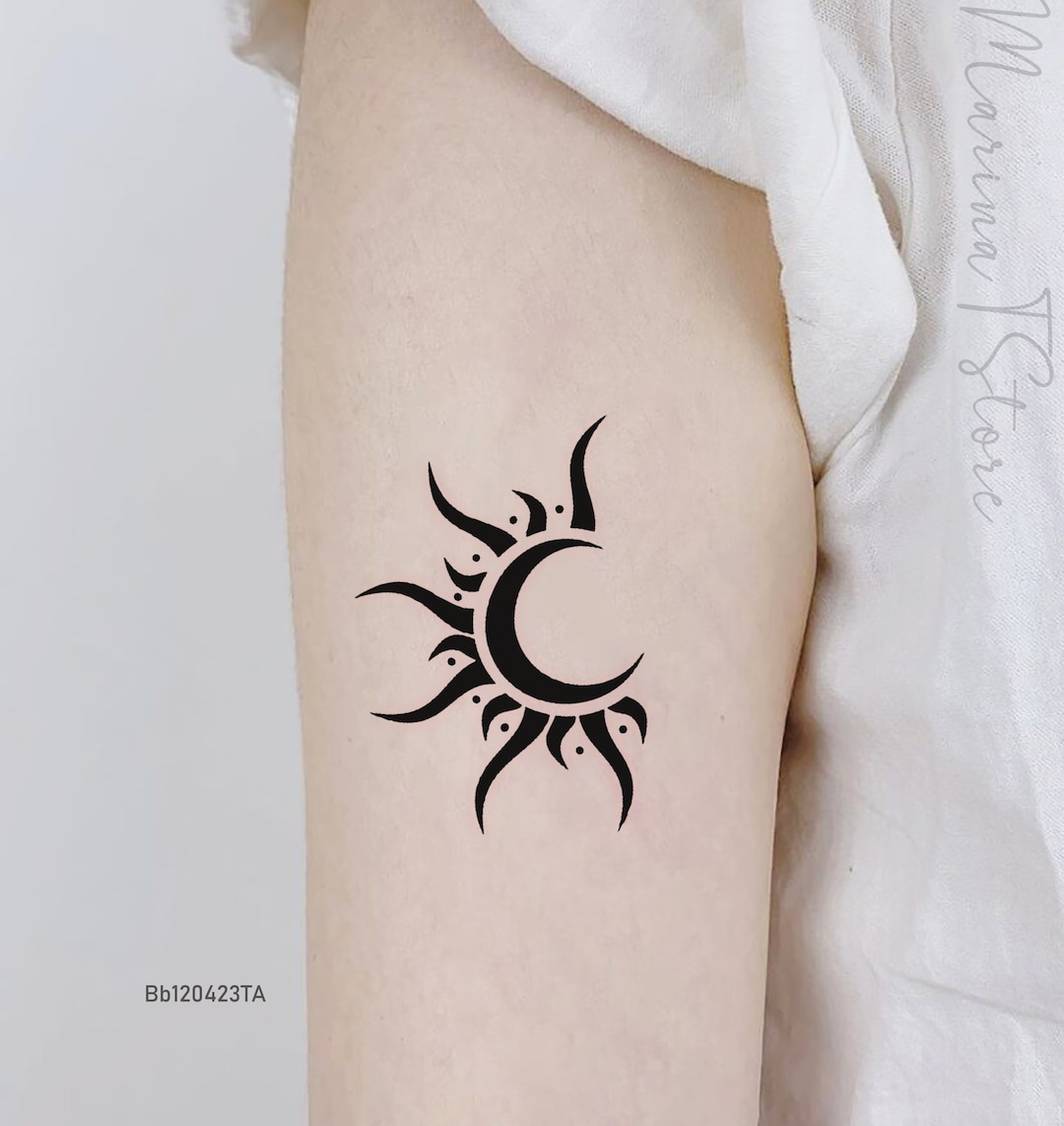 Iron Tribal Sun-Moon Temporary Tattoo