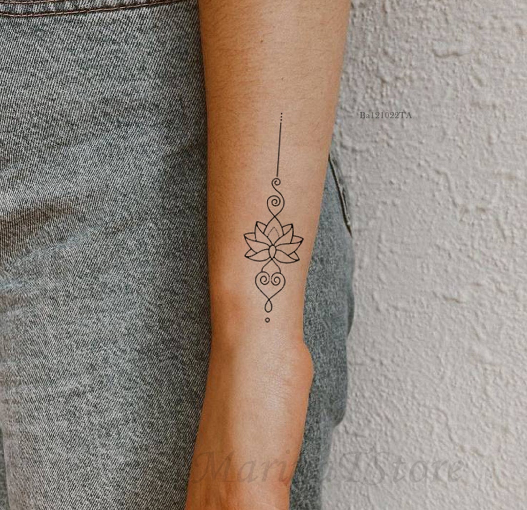 Lotus Unalome Temporary Tattoo, Lotus Flower Waterproof Tattoo, Floral  Tattoo, Girly Removable Fake Tattoo Gift for Women, Mom, Friend, Wife 
