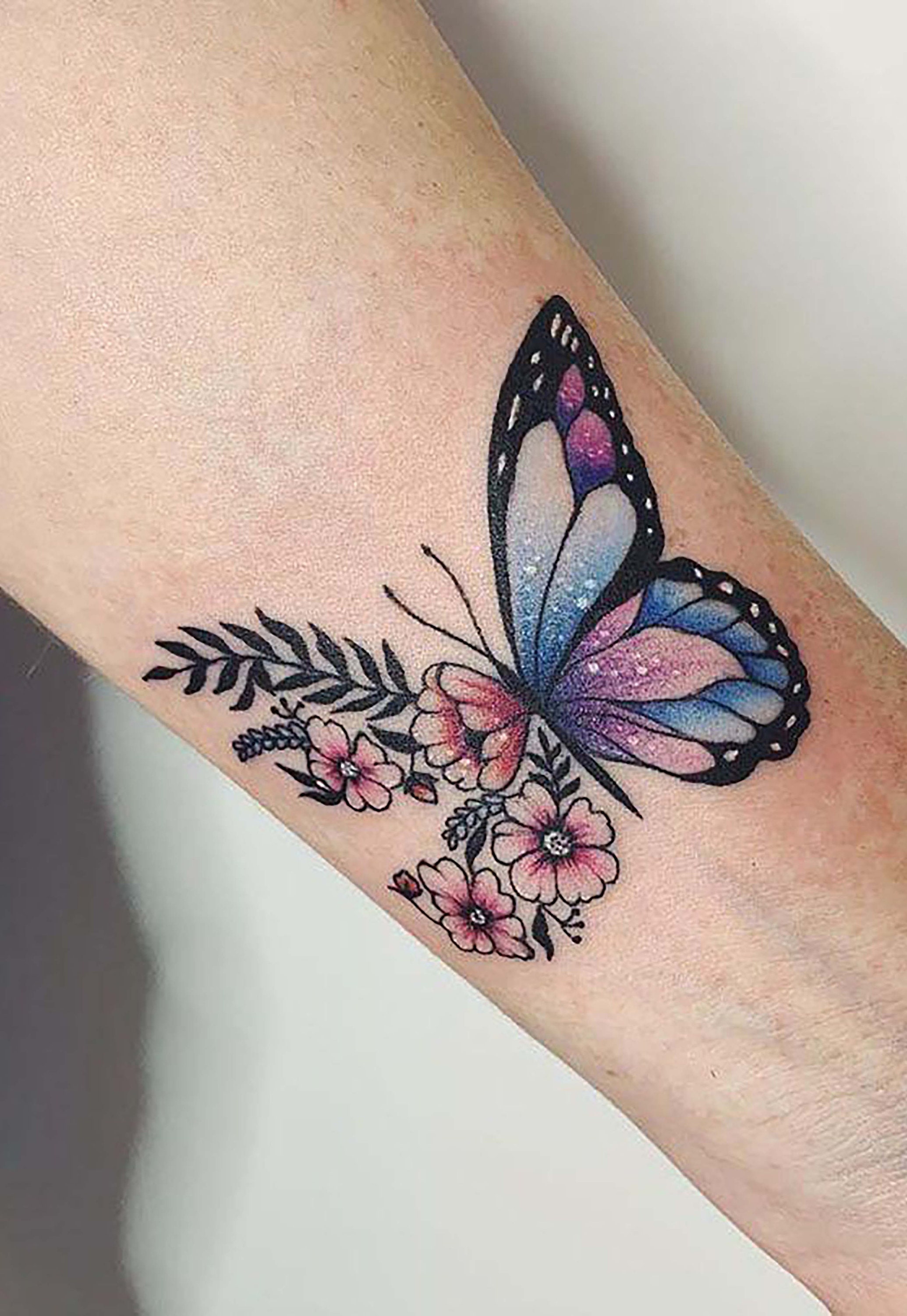 Half Flower Half Butterfly Temporary Tattoo Aesthetic Purple