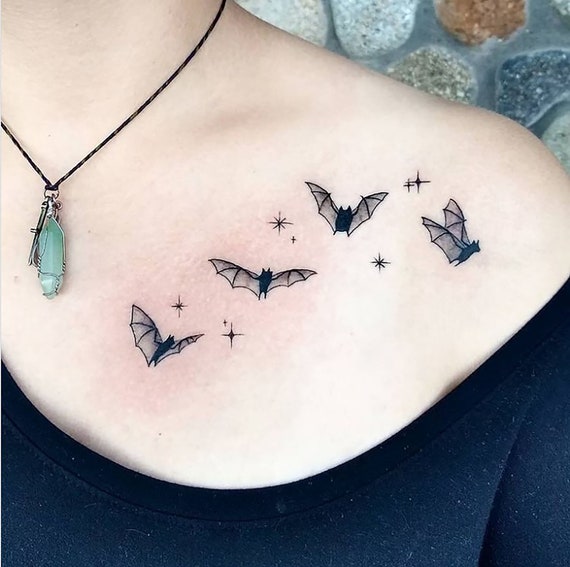 Traditional Beautiful Vampire and Scary Bat Tattoo