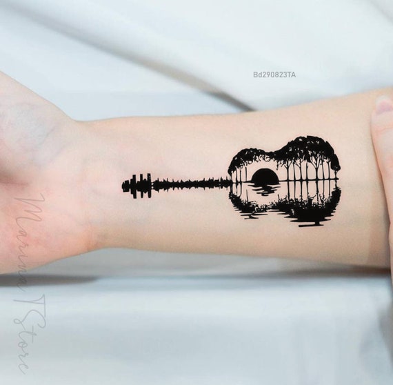 Music Tattoo Design, Guitar Temporary Tattoo for Music Lovers, Acoustic  Guitar Tattoo Ideas, Unique Musical Tattoo, Meaningful Tattoo Gift - Etsy