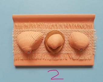 Muscheln Kunst auf 6 "x 4" Pfirsich-bemalte dekorative Fliese