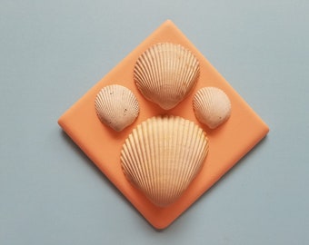 Natürliche und Pfirsichfarbene Muscheln auf 4 "x 4" - Pfirsichfarbenen Fliesen